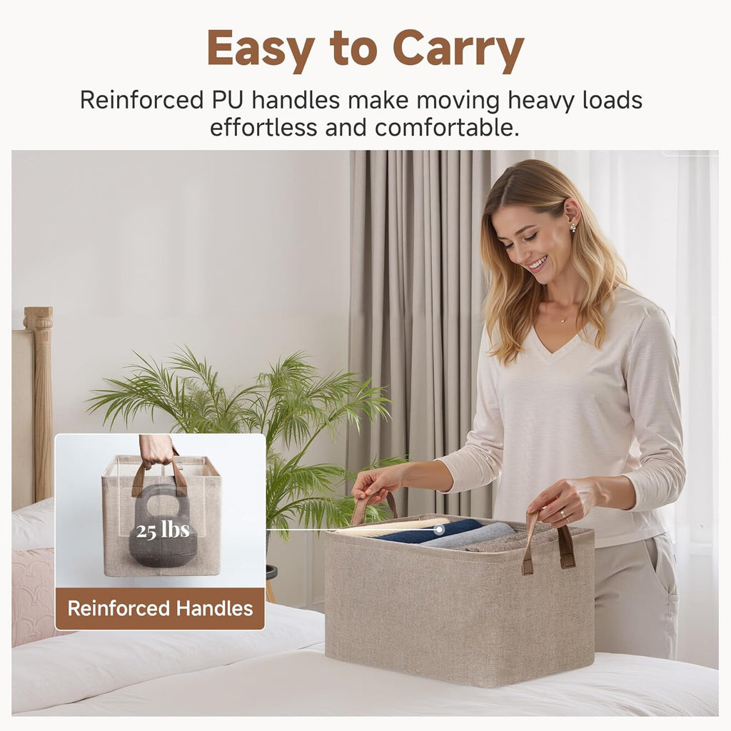 StorageWorks Storage Bins, Fabric Storage Bins for Shelves, Storage Baskets with Metal Frame, Closet Baskets and Bins with Handles, Brown and Beige, 2-Pack