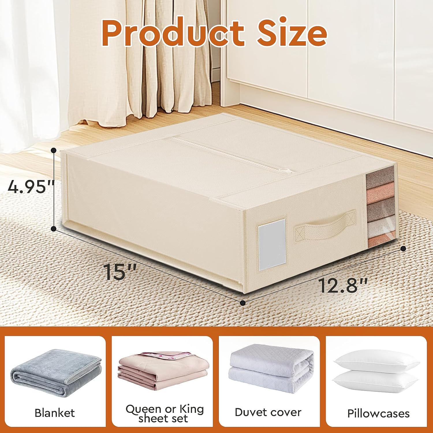 6 Pack Bed Sheet Closet Organizers and Storage,Sturdy Foldable Storage Containers with Window and Label,Storage and Organization for Bedding Sheets,Duvet Covers,Blankets (Beige)