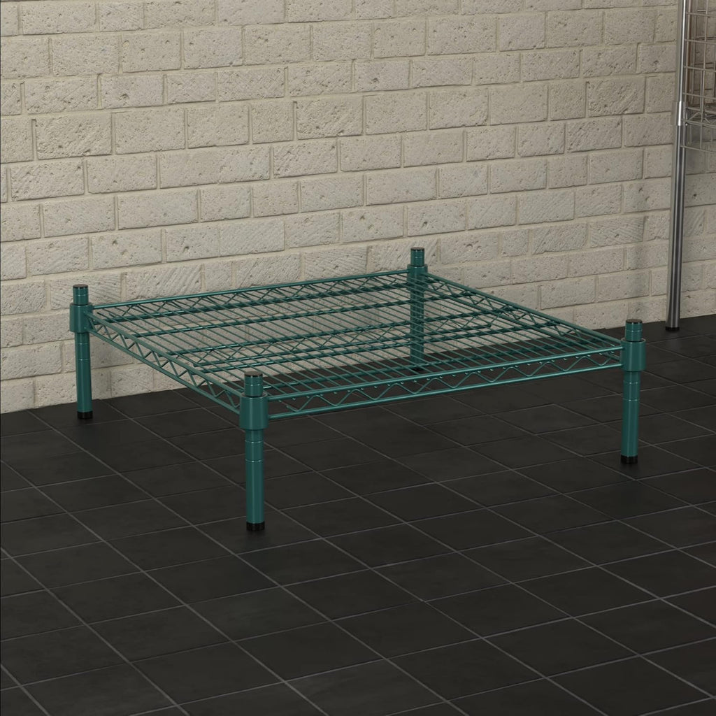 24" x 24" NSF Green Wire Stationary Dunnage Storage Rack with 8" Posts Ideal for Commercial Kitchen Home Garage Warehouse Shelters