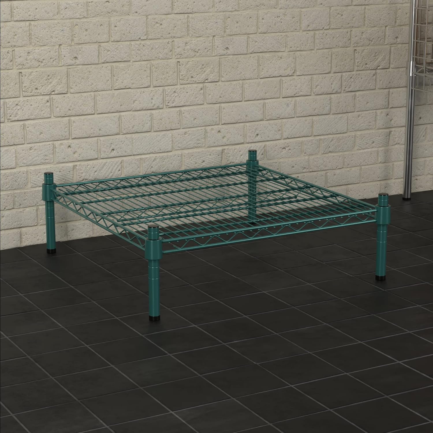 24" x 24" NSF Green Wire Stationary Dunnage Storage Rack with 8" Posts Ideal for Commercial Kitchen Home Garage Warehouse Shelters