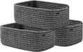 Small Woven Basket, 12 x 8 x 4.5 Inches, Storage Basket for Organizing, Cute Small Rope Shelf Closet Cube Storage Bins Baskets for Shelves, Dog Toy Gift Baskets Empty, 3 Pack Mixed Black