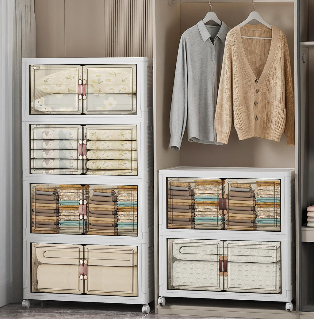 Extra Large Stackable Storage Bins with Lids & Wheels & Door, 960QT-160QT/40GAL*6Pack Foldable Collapsible Closet Organizers, Plastic containers drawers for bedroom Dorm