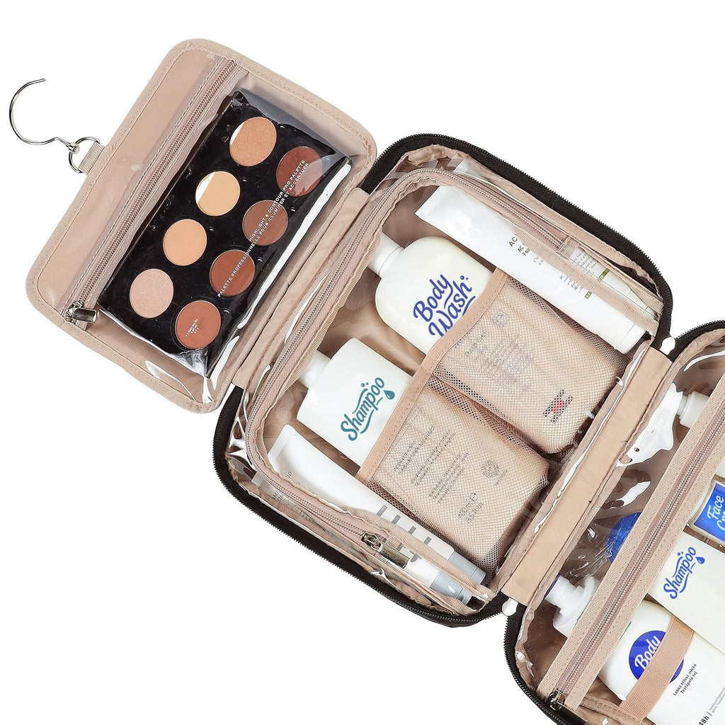 NISHEL Travel Toiletry Bag for Women, Makeup Essentials Organizer, Hanging Case for Accessories, Cosmetics, Large Size, Black