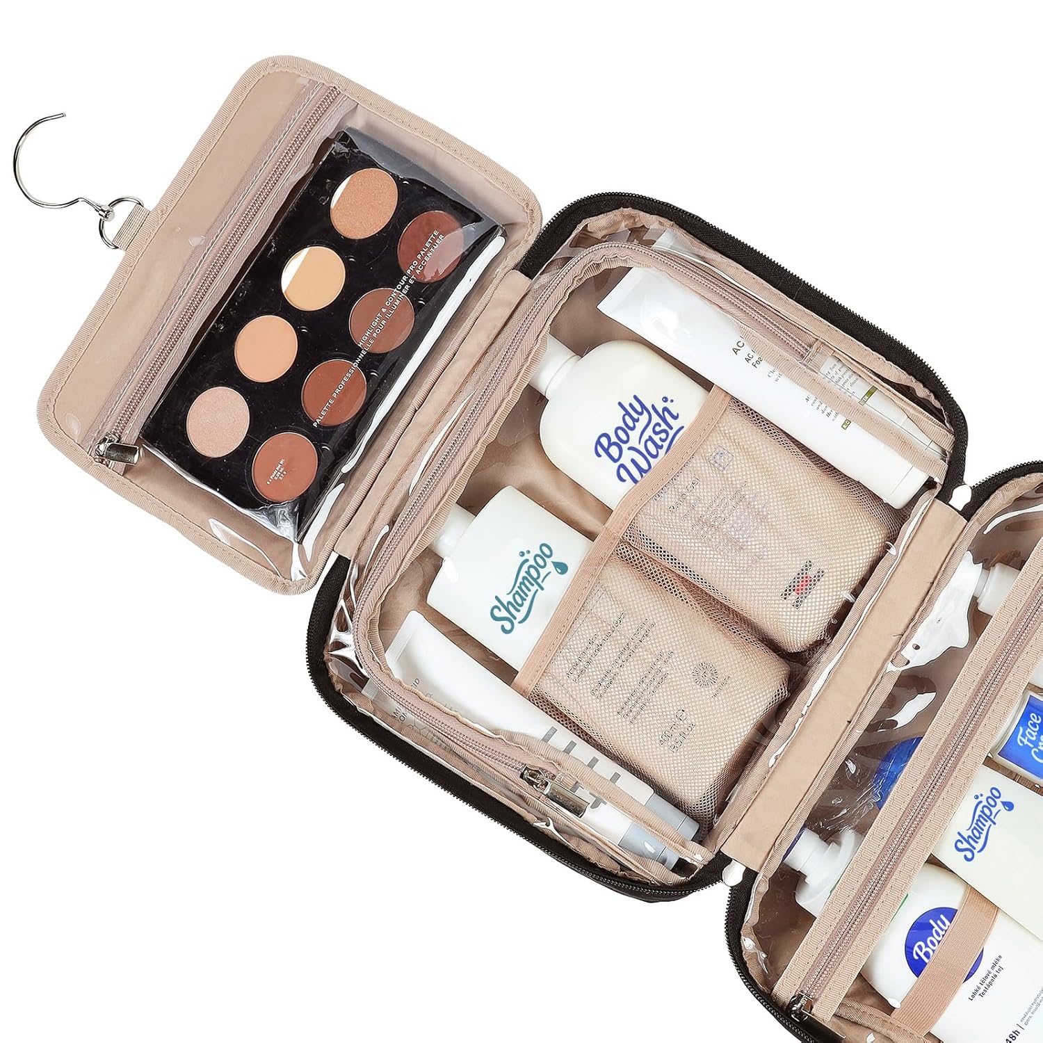 NISHEL Travel Toiletry Bag for Women, Makeup Essentials Organizer, Hanging Case for Accessories, Cosmetics, Large Size, Black