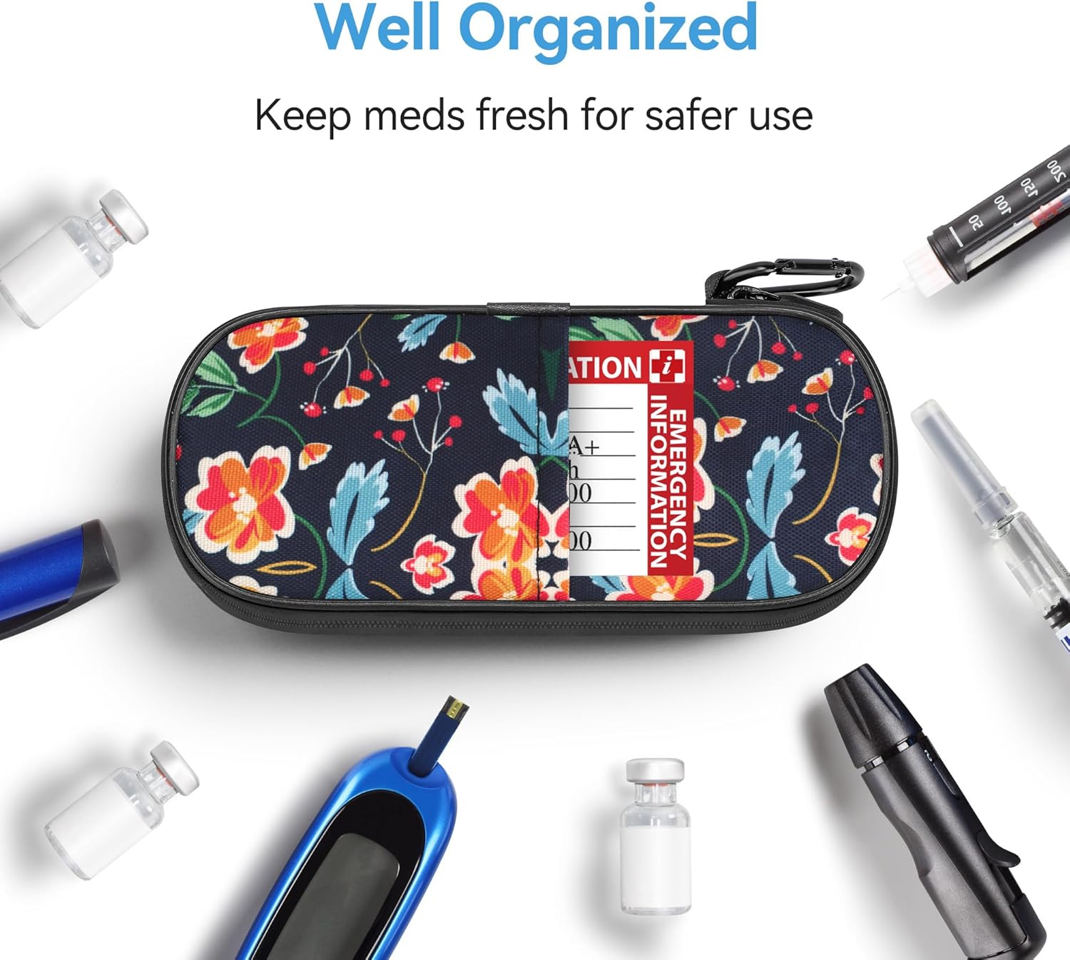 Insulin Cooler Travel Case Diabetic Medication Insulated Cool Organizer with 2 Reusable Ice Packs for Insulin Pen and Other Diabetic Supplies, for The Daily Life and Trip, Red Flower