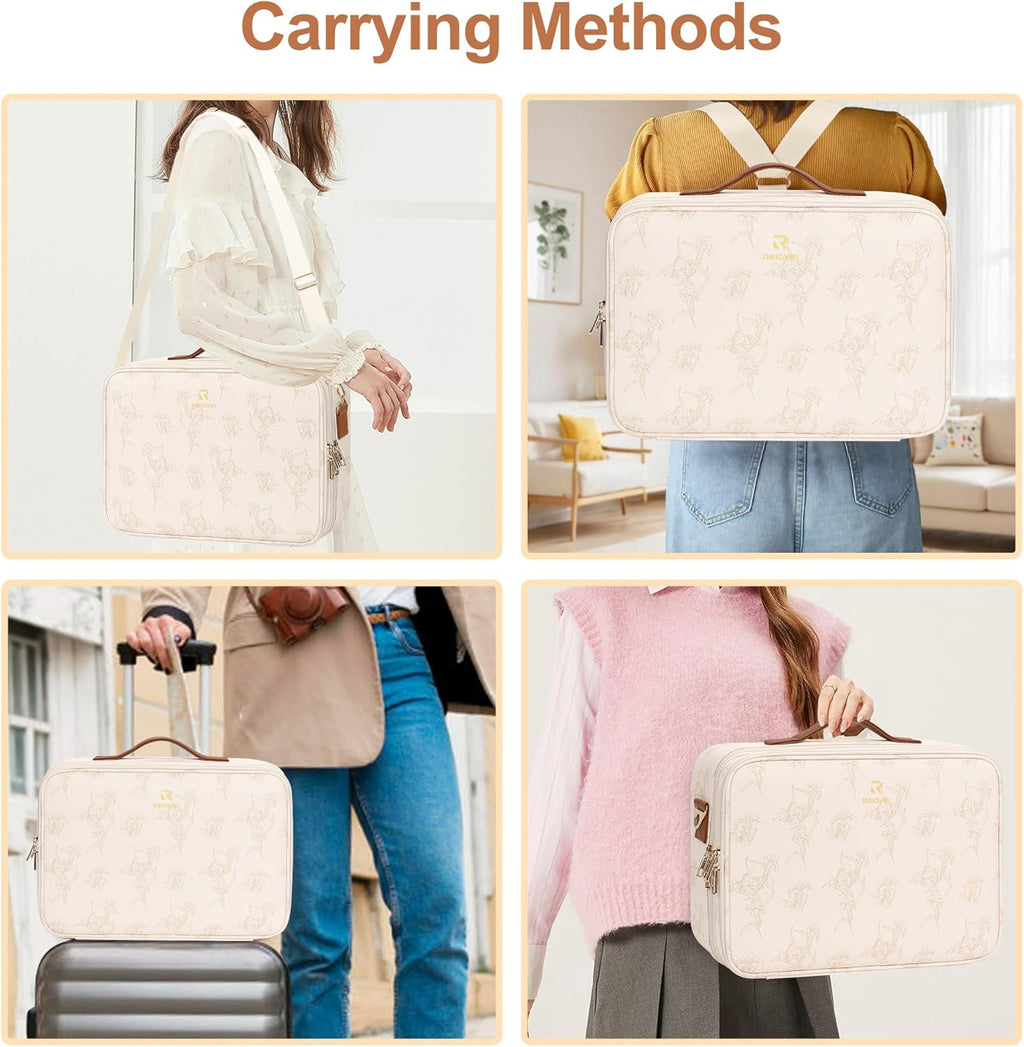 Relavel Large Makeup Case, Professional Makeup Artists Bag with Adjustable Dividers, Waterproof & Portable Train Case Storage Organizer Box with Shoulder Strap