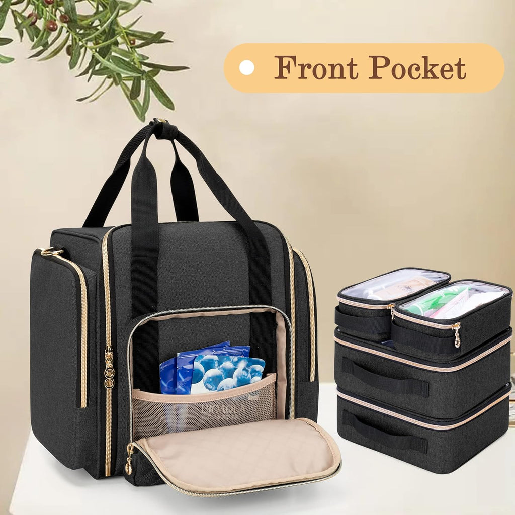 LUXJA Travel Makeup Bag with 4 Inner Removable Cases, Large Cosmetic Bag with Multiple Storage Sections (Patent Design, Bag Only), Black