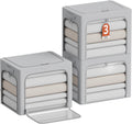 CYhom 3Pack Clothes Storage Bins - Oxford Frame Storage Box Foldable Stackable Storage Organizer with 3 Openings Design, Metal Frame, Clear Window, Carry Handles (36L-15.7 * 11.8 * 11.8in, Grey)