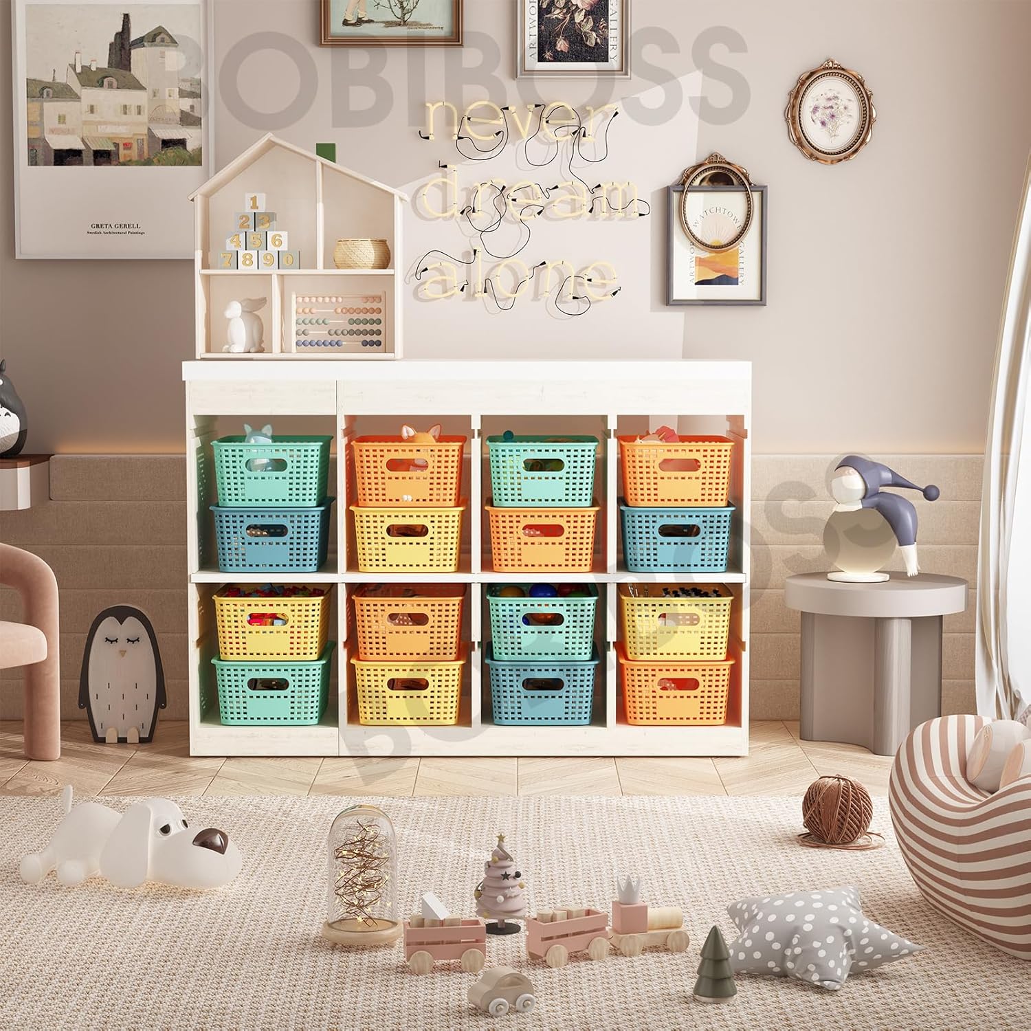 Colorful Plastic Storage Baskets with Lids 8 Pack Stackable Storage Bins Containers for Shelves Organizing, Colored Cute Decorative Storage Boxes for Classroom, Playroom, Closet, Pantry