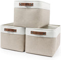Storage Bins Large Fabric Storage Baskets for Shelves 3 Pack, Decorative Linen Closet Baskets with Handles for Organizing, Shelf, Clothes, Home, Office, 15x11x9.5Inches (Beige&White)