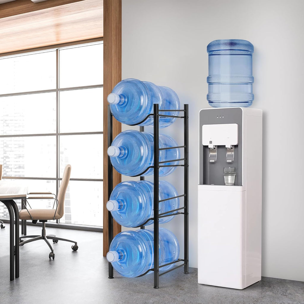 Klvied 5 Gallon Water Jug Holder,4-Tier Heavy Duty Water Jug Rack for Water Bottle Organizer, Detachable Water Bottle Storage Rack, 5 Gallon Water Cooler Jug Rack for Kitchen, Office, Living Room
