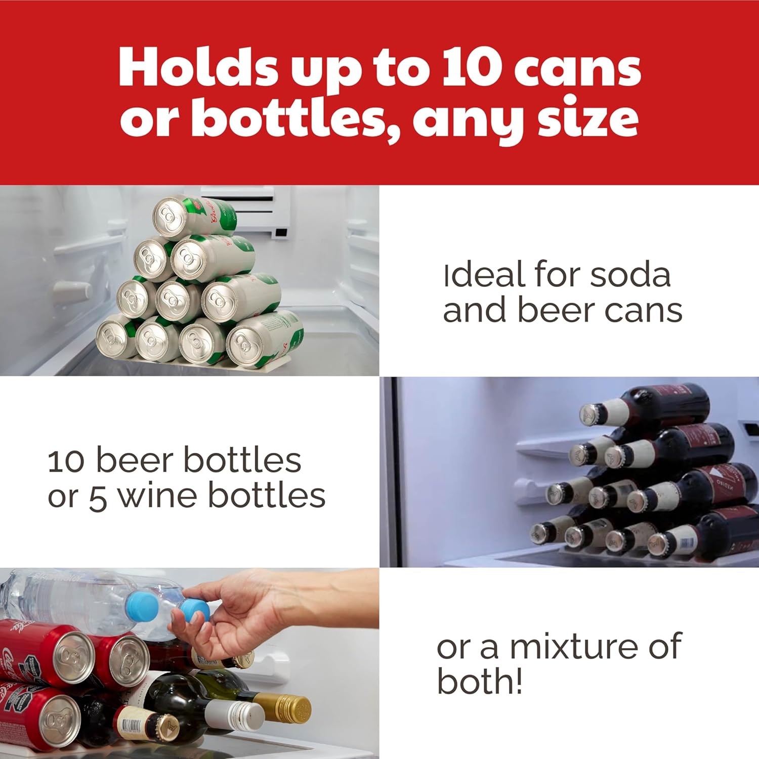 Fridge Monkey Mat - Wine & Soda Can Organizer for Refrigerator - Drink Organizer Holder Makes Cans & Bottles Stackable for Easy Storage - Space Saver for Refrigerator Organization - Cream (1 Pack)