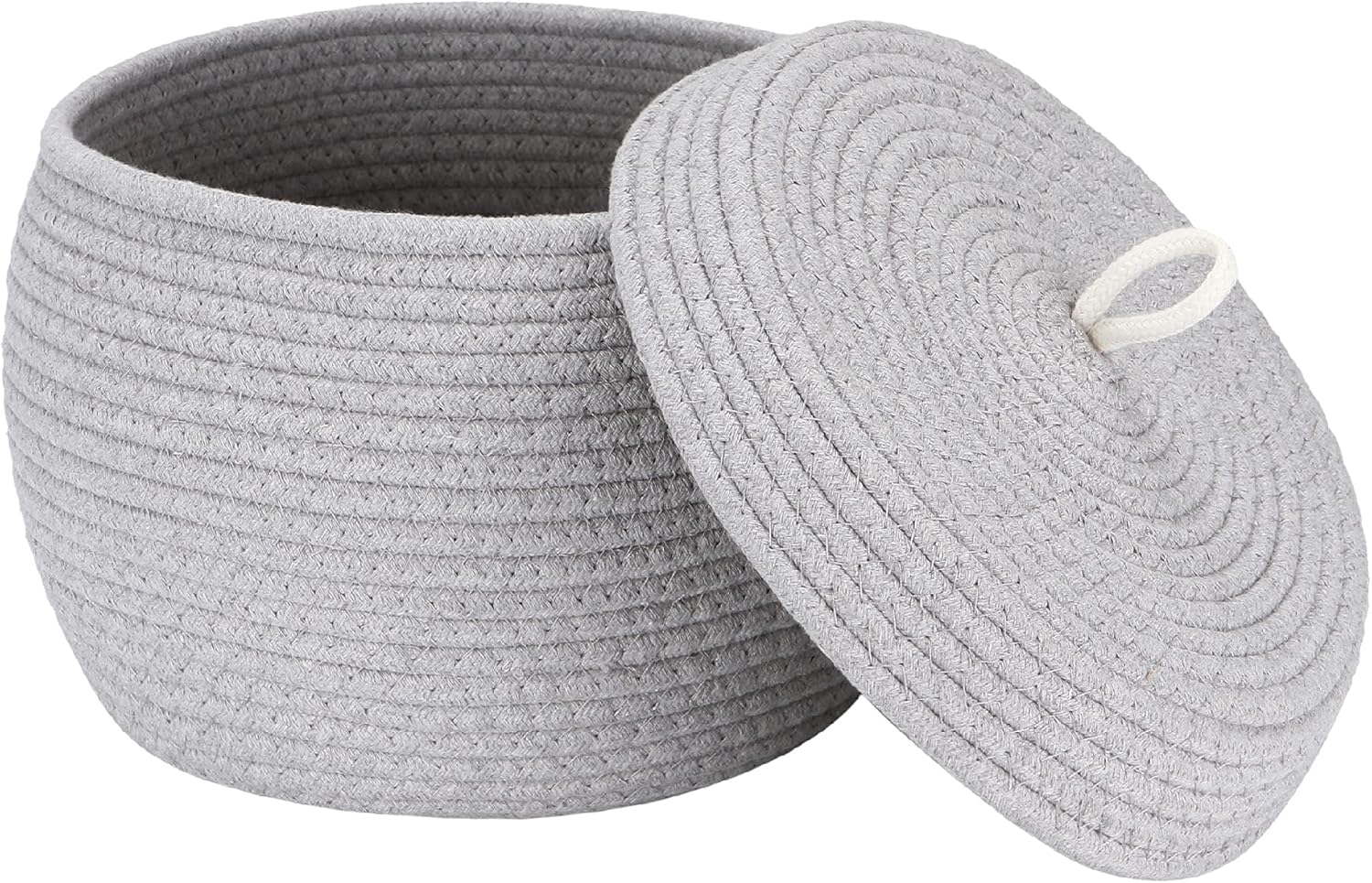 Sea Team Round Cotton Rope Storage Basket with Lid, Decorative Woven Storage Bin, Pot, Caddy, Organizer, Container for Snacks, Towels, Plants, 10 x 7.5 Inches (Small, Grey)