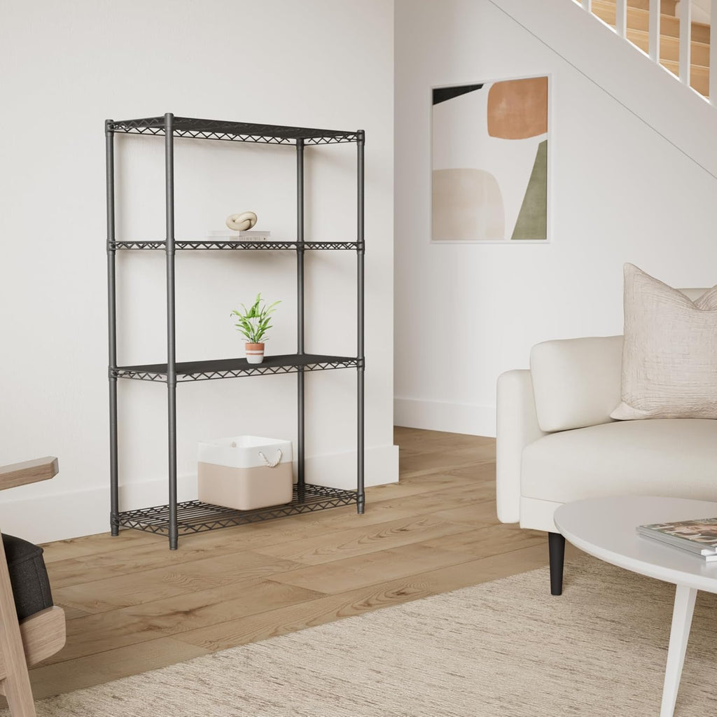 Internet's Best 4-Tier Wire Shelving | Flat Black | Heavy Duty Shelf | Wide Adjustable Rack Unit | Kitchen Storage
