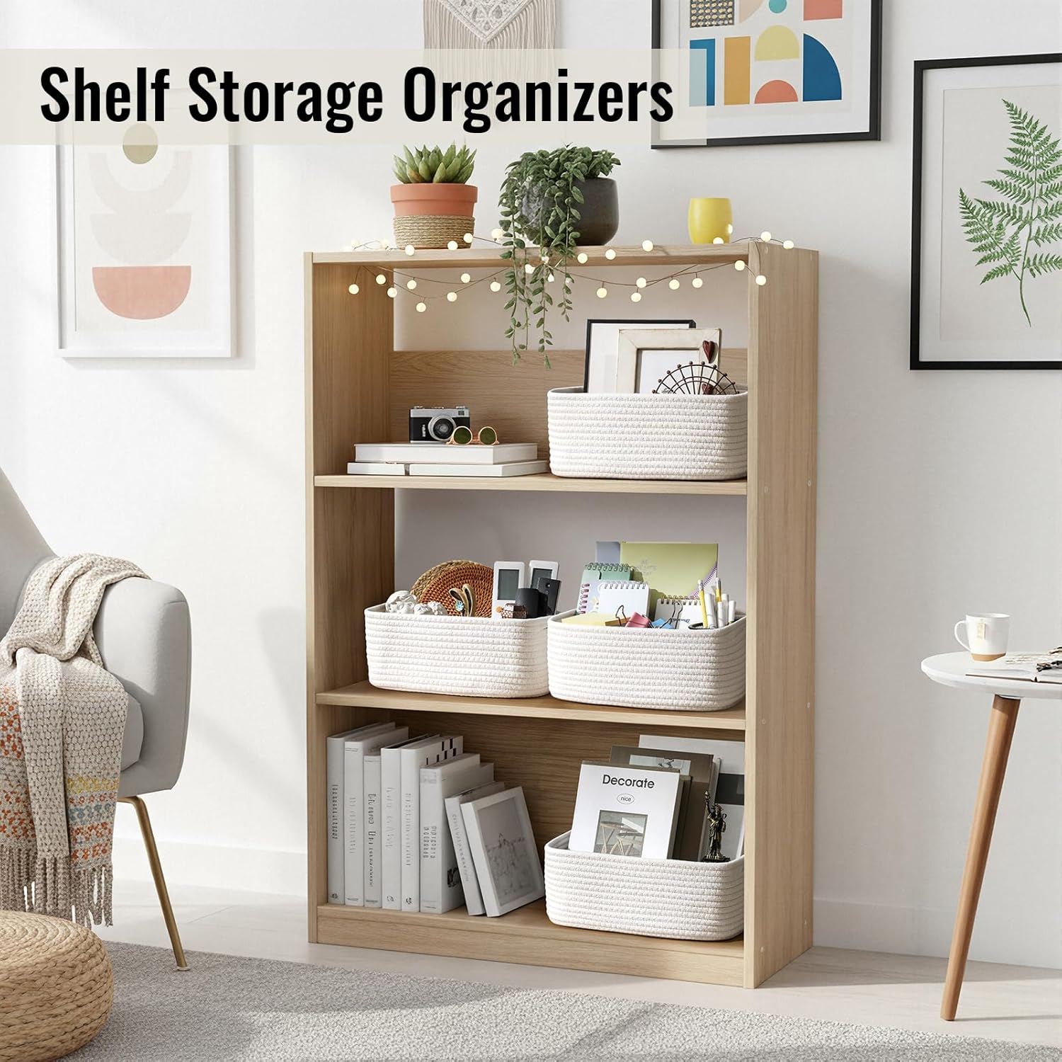 8 Pack Small Storage Baskets for Organizing, Woven Rope Bins for Bathroom, Closet, Shelf Organizer, Cute Cube Decorative Box for Towels, Baby Nursery, Toys, Gift Empty Baskets - 11.5"x7.5"x4.7"-White