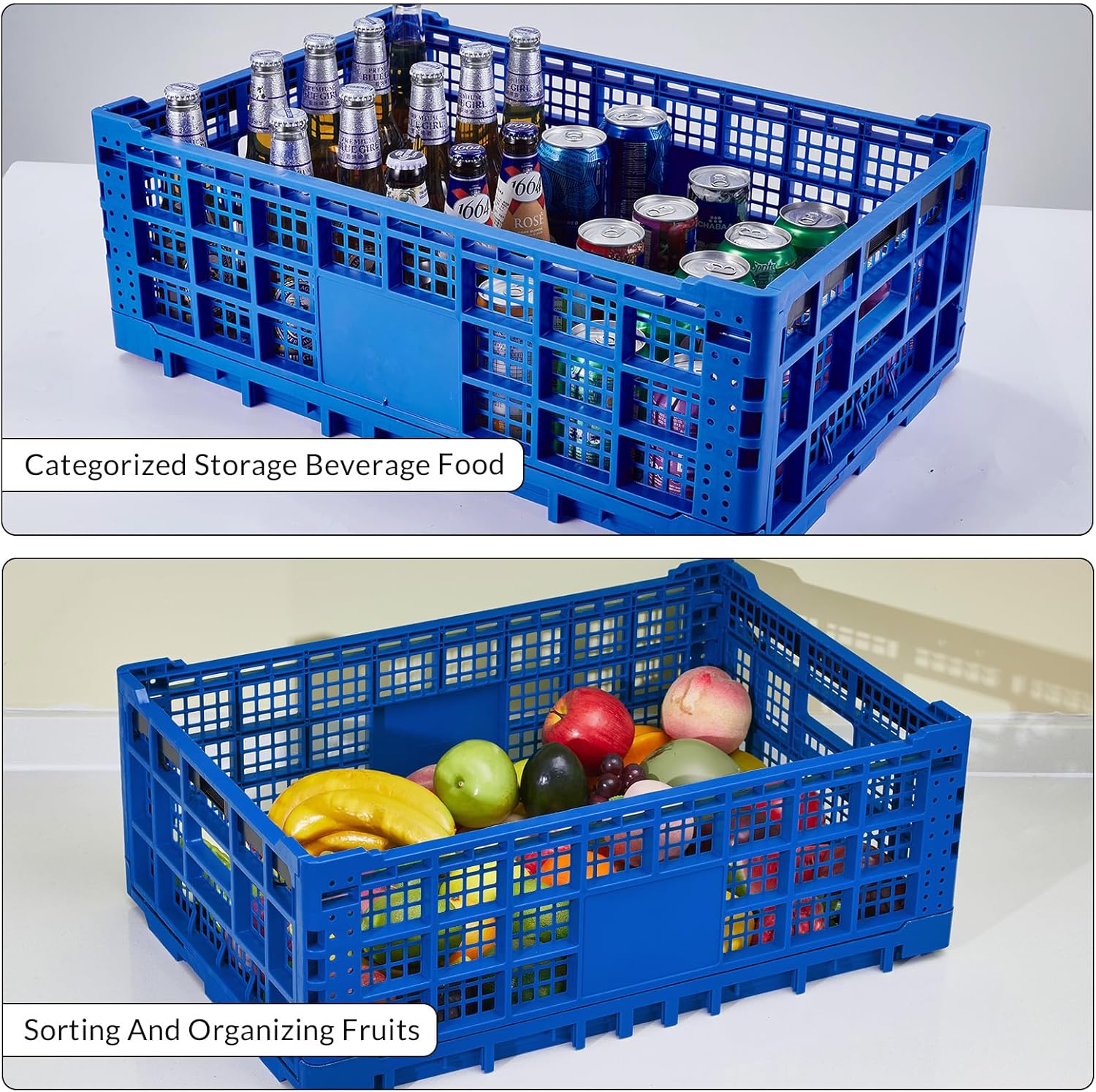 Collapsible Storage Crates, 52 Liter Heavy Duty Foldable Plastic Crates , Storage Baskets and Bins 23.6" L x 15.7" W x 8.6" H Stackable Dairy Milk Crates for Office, Home, Toy Storage