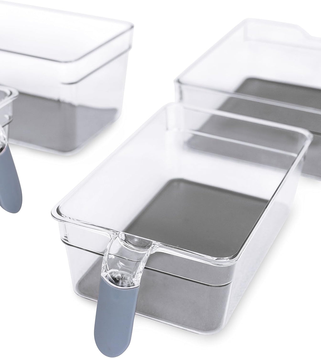 Internet's Best Kitchen Pantry Organizer Bins Set with Handles | 6 Piece Set | Pantry Fridge Freezer Storage Cabinet Containers | Silicone Non Slip Tray Feet | Clear Acrylic Holders
