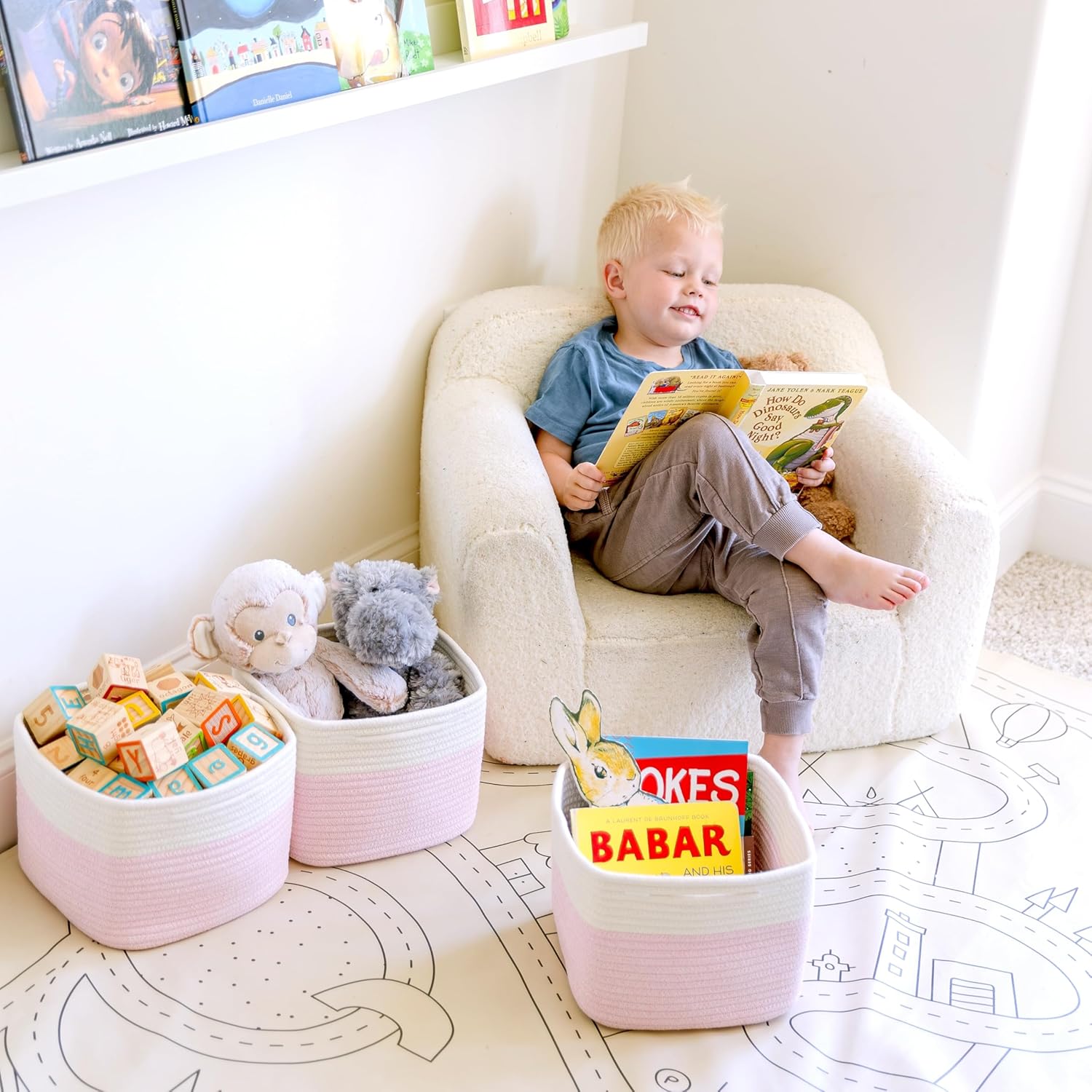NaturalCozy Storage Cubes 9”x9”x7”Cotton Rope Woven Baskets for Organizing 3-Pack | 9 Inch Cube Storage Bin | Small Basket for Shelf Nursery, Pantry, Decorative Plant, Bathroom Closet, Toy Gift