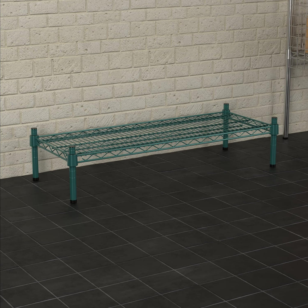 14" x 36" NSF Green Wire Stationary Dunnage Storage Rack with 8" Posts Ideal for Commercial Kitchen Home Garage Warehouse Shelters