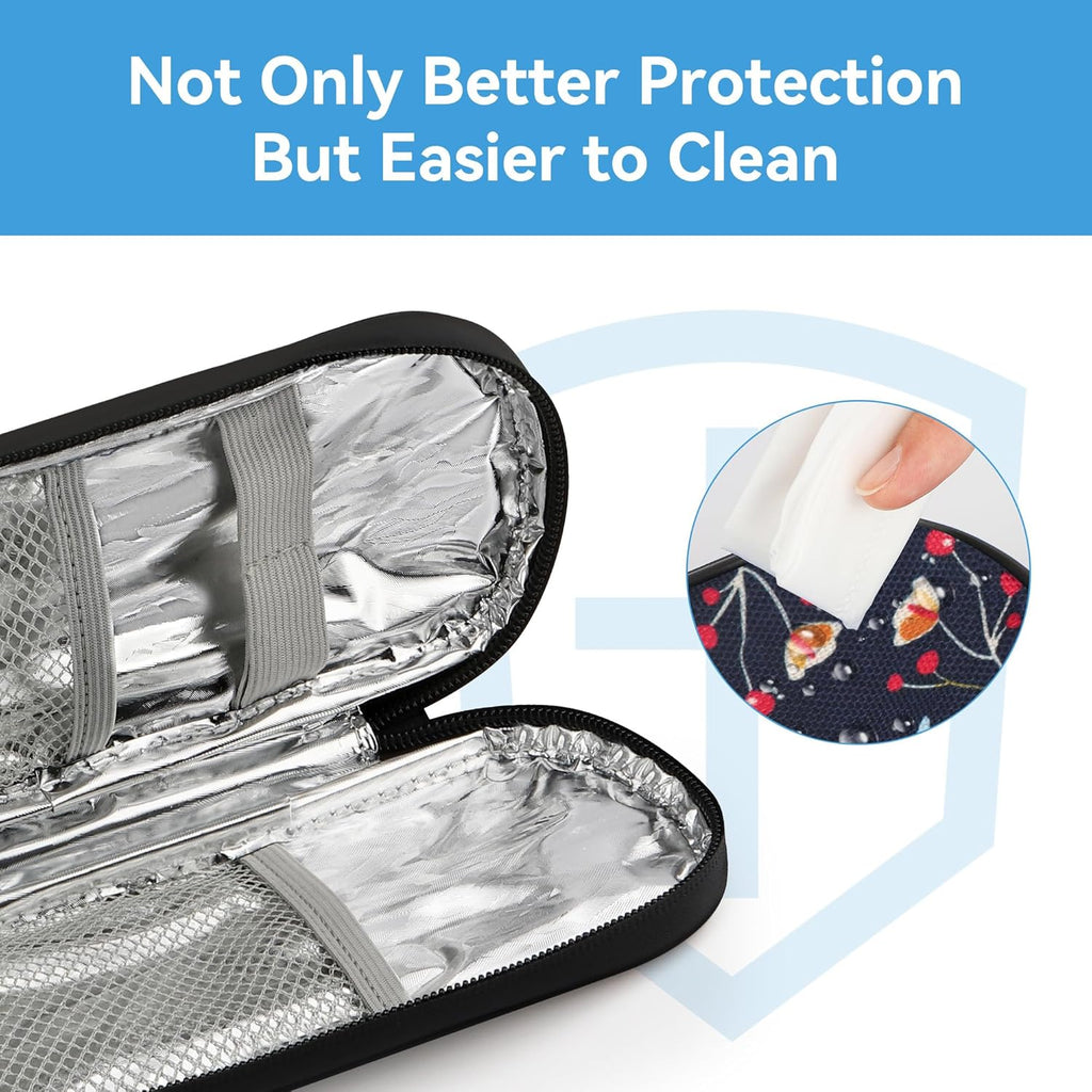 Insulin Cooler Travel Case Diabetic Medication Insulated Cool Organizer with 2 Reusable Ice Packs for Insulin Pen and Other Diabetic Supplies, for The Daily Life and Trip, Red Flower