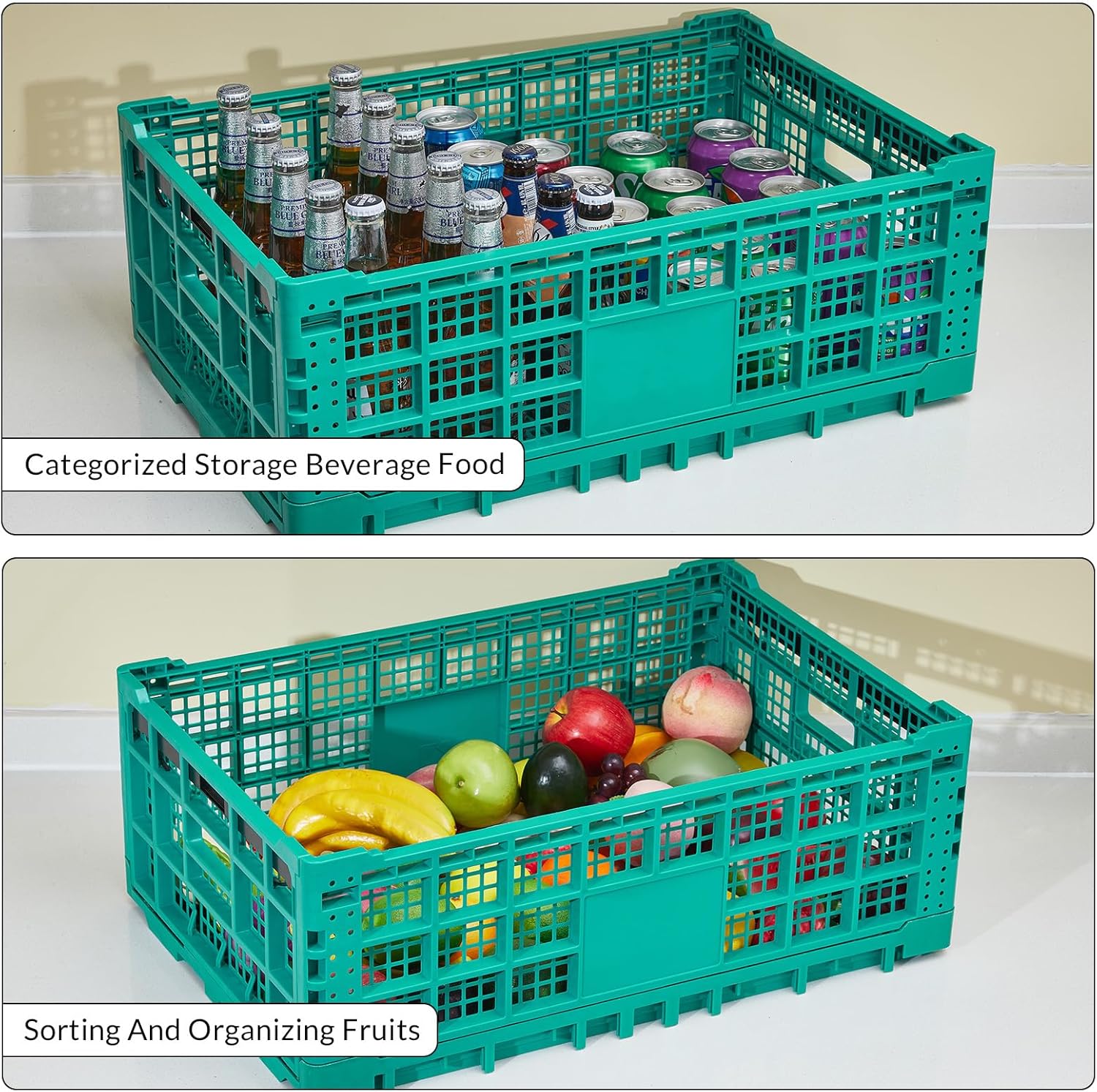 Collapsible Storage Crates, 52 Liter Heavy Duty Foldable Plastic Crates , Storage Baskets and Bins 23.6" L x 15.7" W x 8.6" H Stackable Dairy Milk Crates for Office, Home, Toy Storage