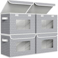 Univivi Fabric Foldable Storage Boxes [4-Pack] Large Collapsible Stackable Storage Bins with Lids, Closet Organizers and Storage Cube Basket for Home, Office, Bedroom (Gray Star, 17”x 12” x 12”)