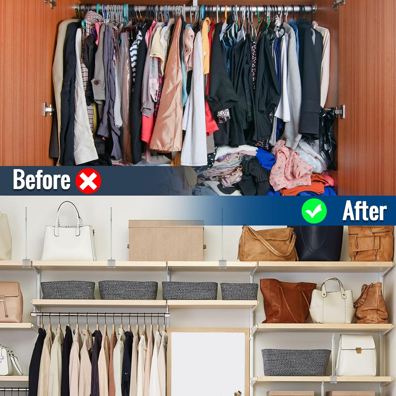 10 Pack Clear Acrylic Shelf Dividers for Closet Shelf Organizer of Bedroom Kitchen Office Bathroom Organizer for Clothes Books Hats and Handbags