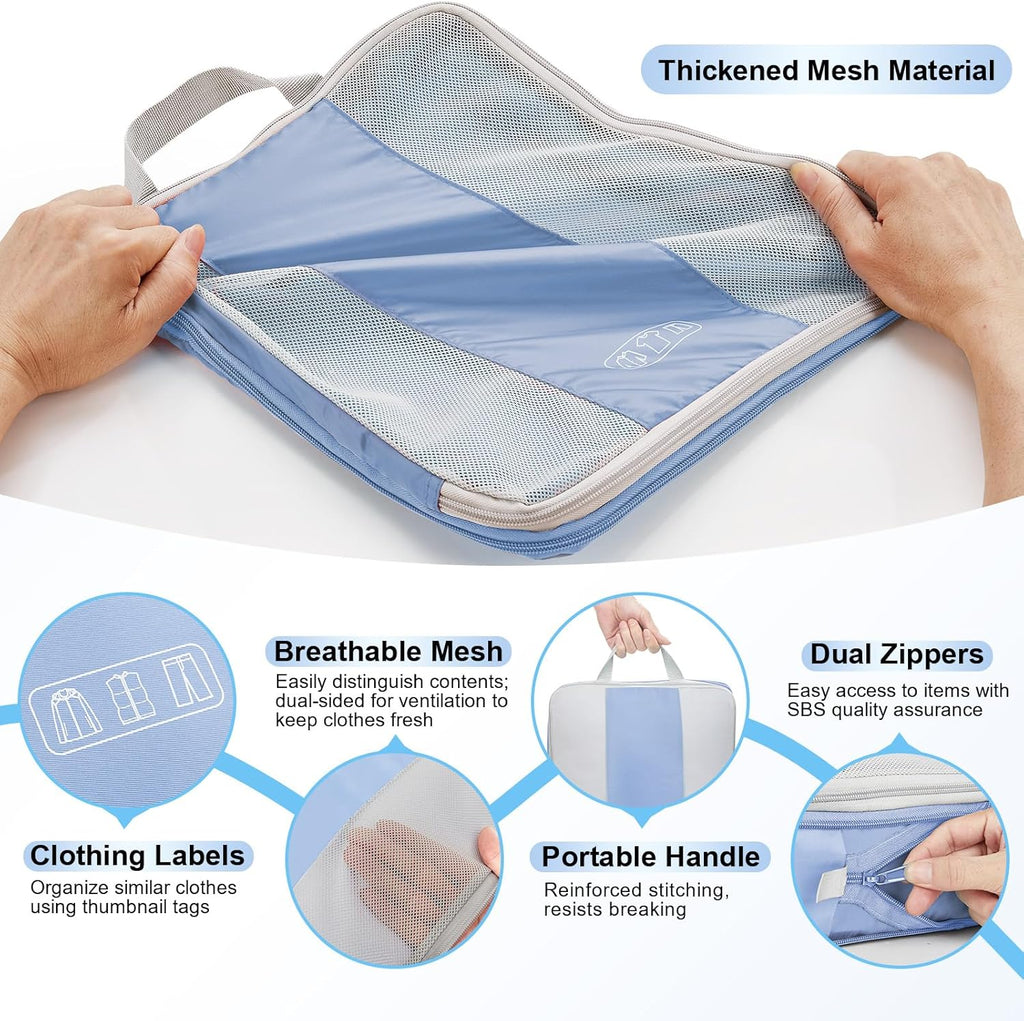 10 Set Compression Packing Cubes for Travel Essentials,Compressible Expandable Packing Cubes for Suitcase,OlarHike Luggage Organizer Bags for Travel,Handy Helper for Organizing Clothes(Light Blue)