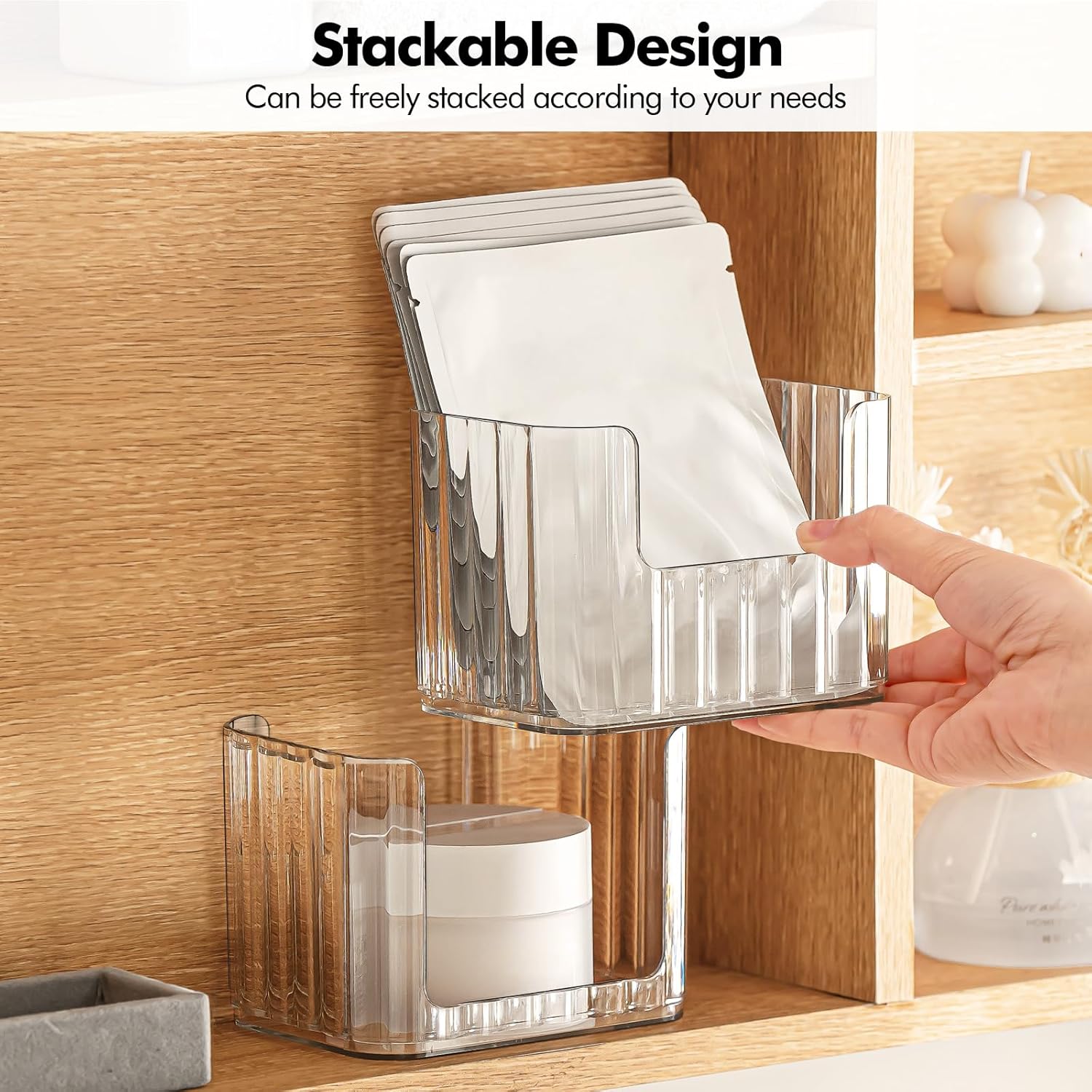 Poeland 2 Pack Stackable Makeup Organizer Tray, Medicine Cabinet Organizer, Clear Cosmetic Display Case for Cabinet, Counter, Vanity