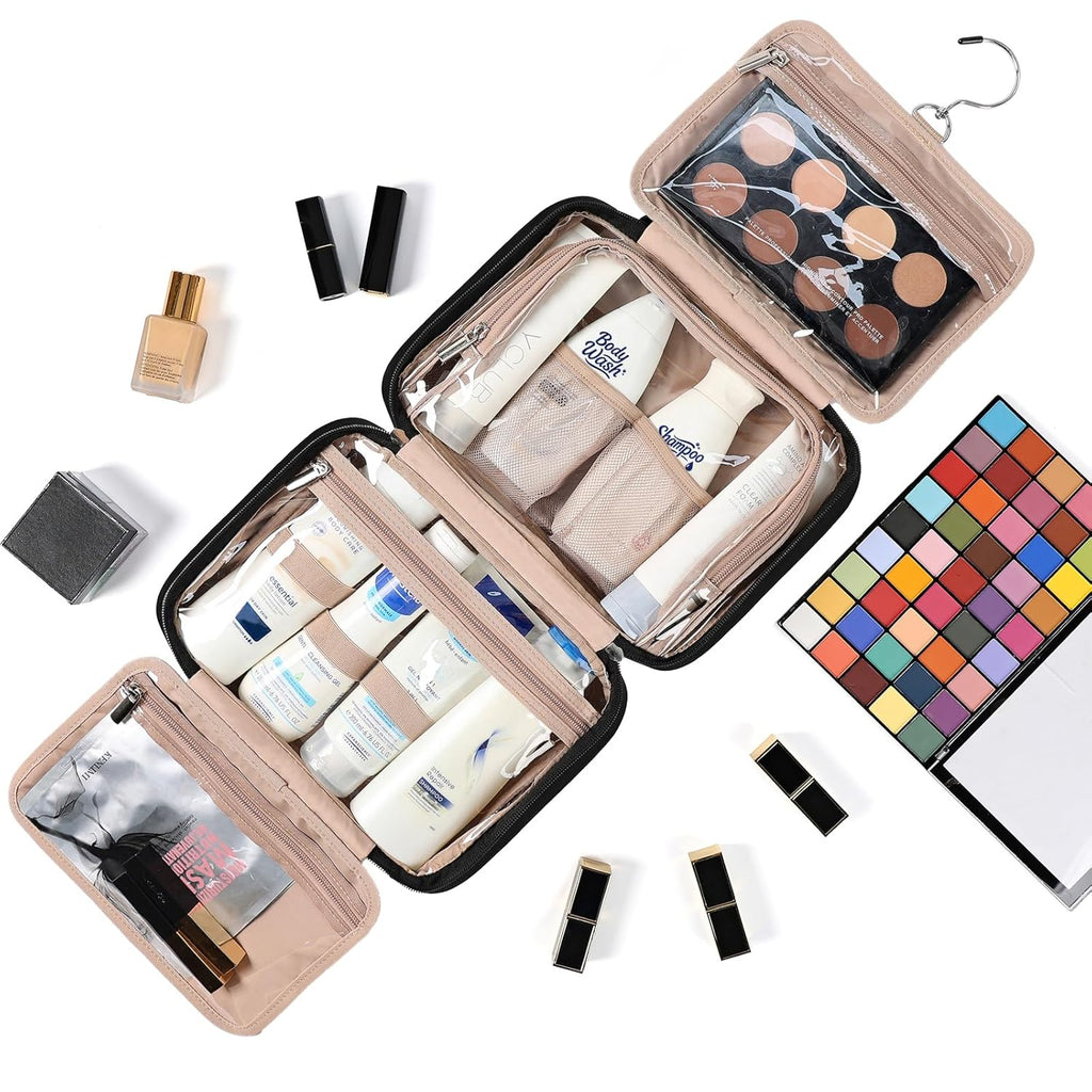 NISHEL Travel Toiletry Bag for Women, Makeup Essentials Organizer, Hanging Case for Accessories, Cosmetics, Medium Size, Black