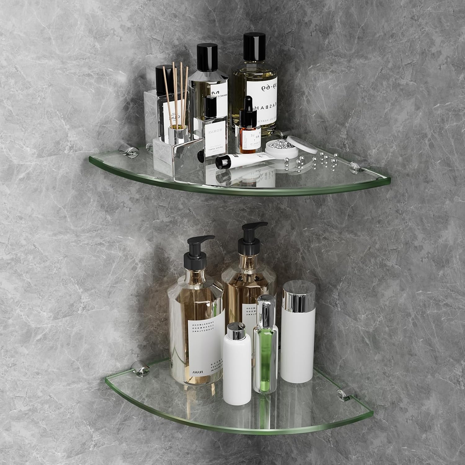 2-Pack Glass Corner Shower Shelves,Wall Shelf Bathroom for Storage,5/16" Tempered Glass,Shower Caddy Organizer,Shelf Holder for Wall Corner, Bathroom, Living Room