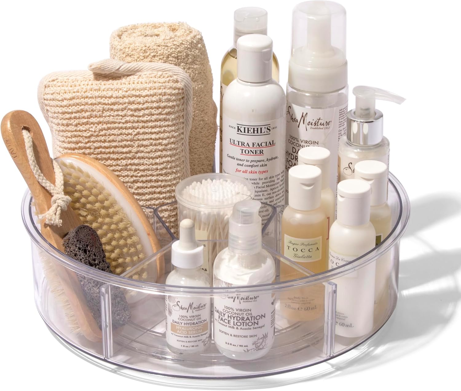 BINO Plastic Round Turntable Organizer with 6 Compartments - Clear | Spinning Divided Turntable Container | Rotating Organizer Storage for Bottle Condiments Fridge Kitchen Counter Pantry Bathroom