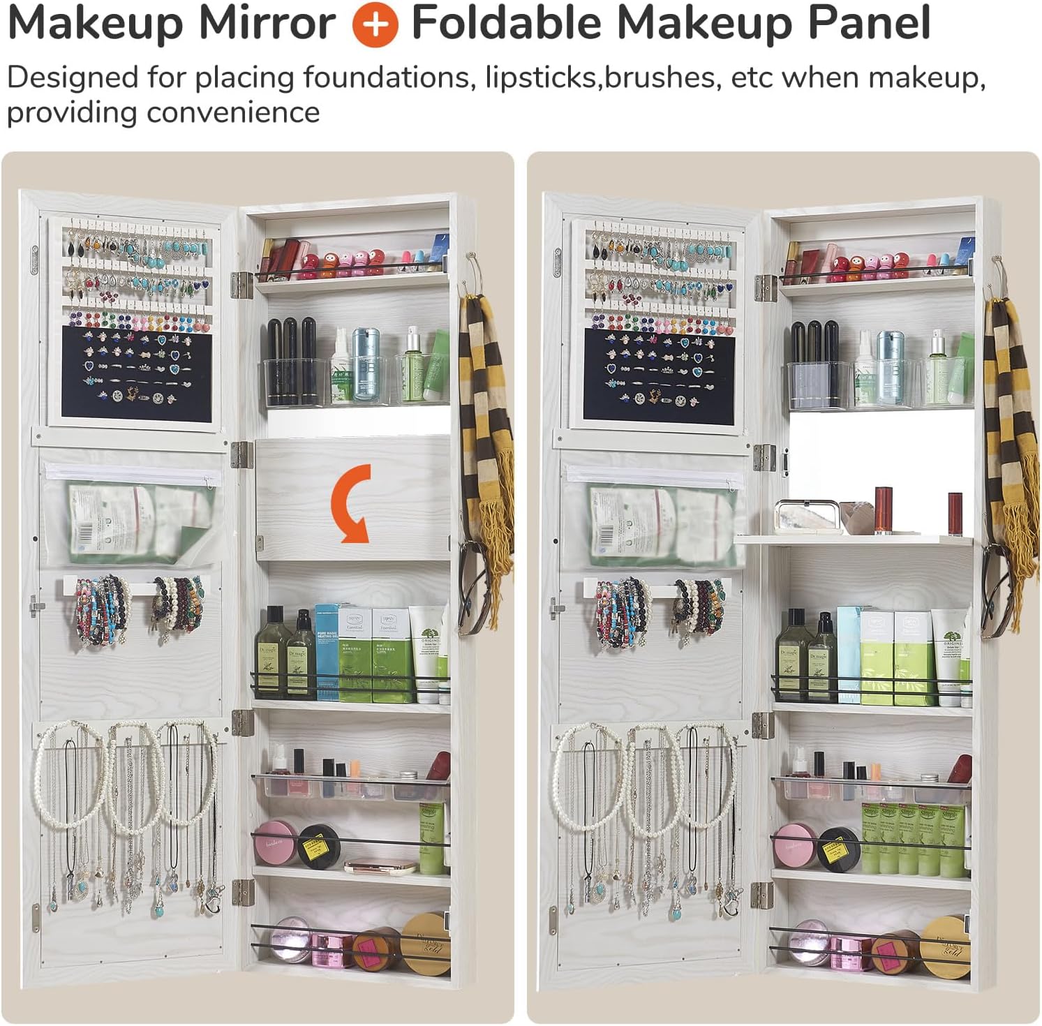 GISSAR Jewelry Mirror Armoire Wall Mount Over The Door Cabinet Storage Organizer Lockable Full Length Door Mirror(White)