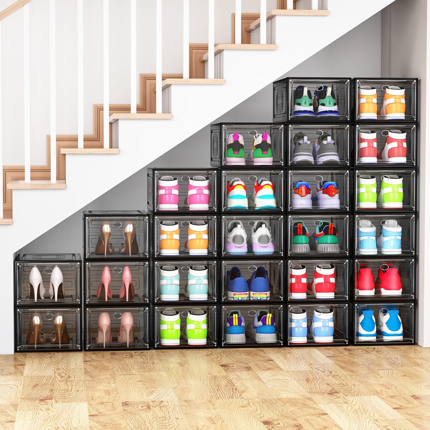 10 Pack Shoe Organizer, Stackable Shoe Box with Magnetic Door, Foldable Space-Saving Shoe Storage for Closet, Entryway, Under Bed, Durable Shoe Cabinet & Rack