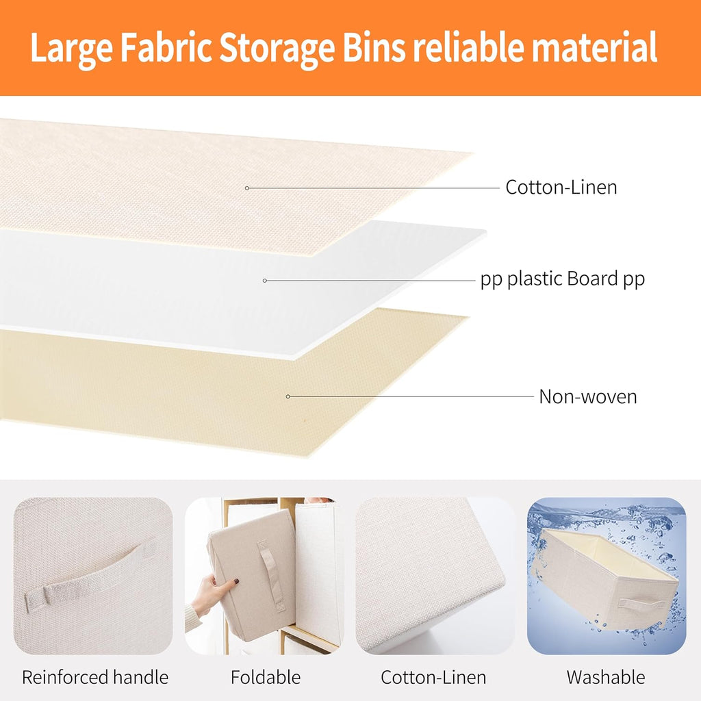 Linen Folding Storage Bins, 3 Pack Large Storage Baskets, Washable, Clothing Storage Bins with Handle, Closet Organizer for Storage Sweater,Sheets(Beige, 18½"x13½"x8½")