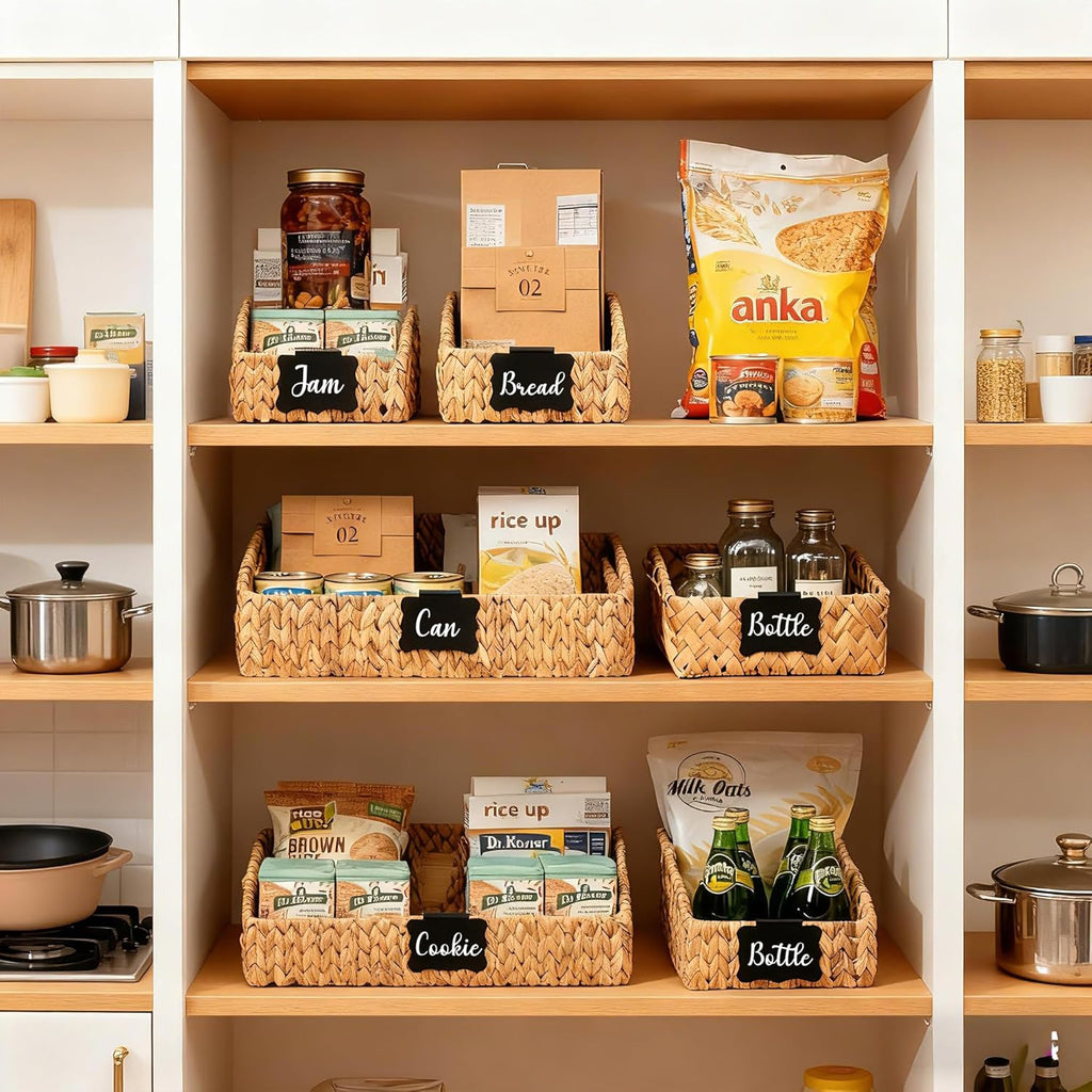 Wicker Baskets for Organizing,Pantry Baskets with Built-in Handles, Handwoven Wicker Storage Basket, Water Hyacinth Storage Bins for Shelves, 3 Pack, Natural 2 Set