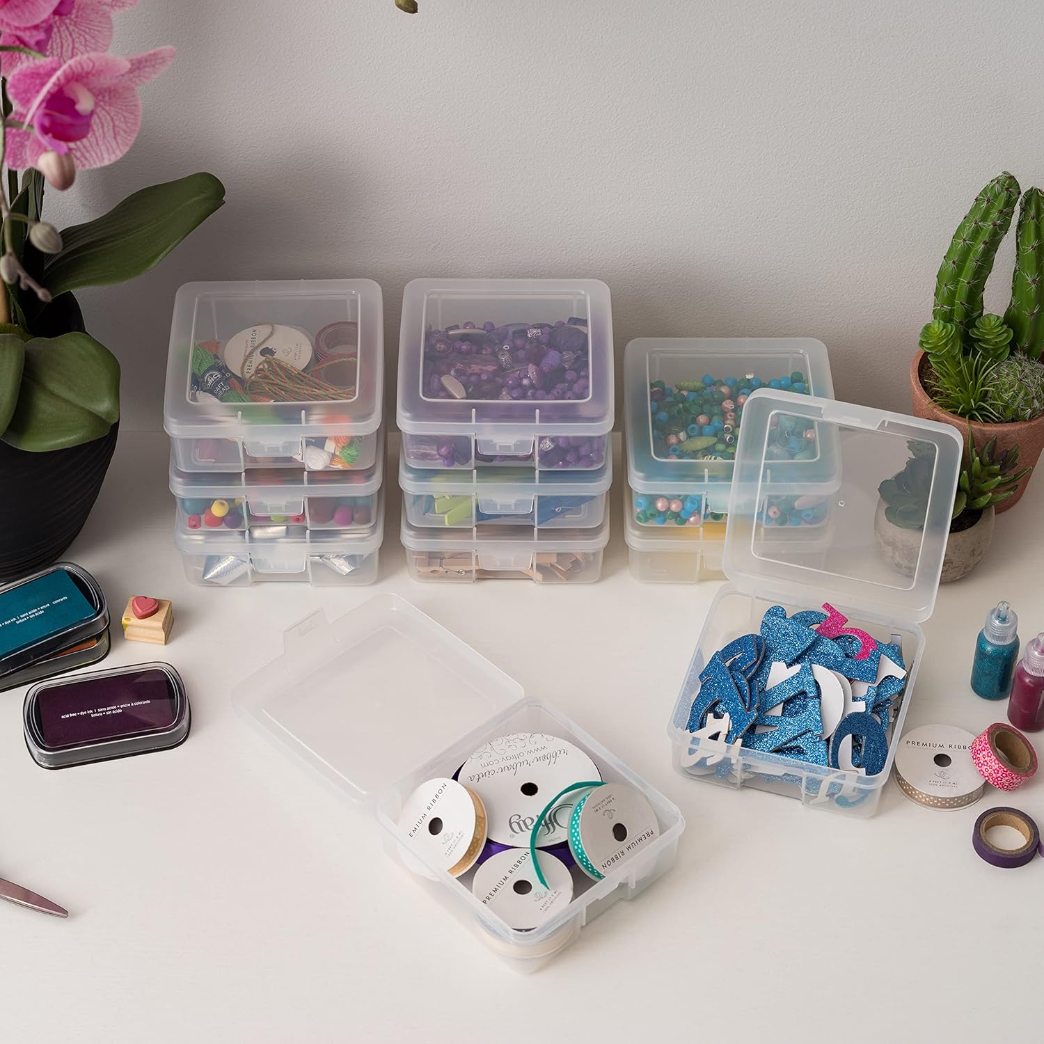 IRIS USA Pencil Case Boxes, 18-Pack, |Made in USA|, Plastic Bead Organizing Containers with Snap Lid for Arts, Crafts, Ephemera, Stickers, & Dance Cheer, Clear - Small