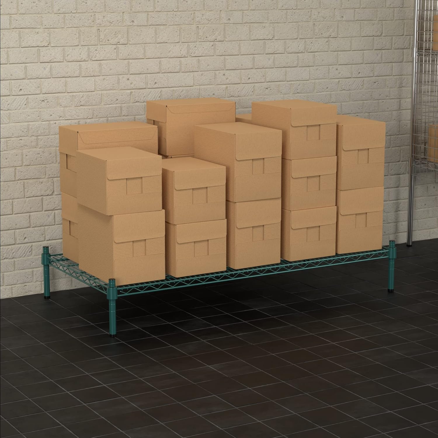 24" x 48" NSF Green Wire Stationary Dunnage Storage Rack with 8" Posts Ideal for Commercial Kitchen Home Garage Warehouse Shelters