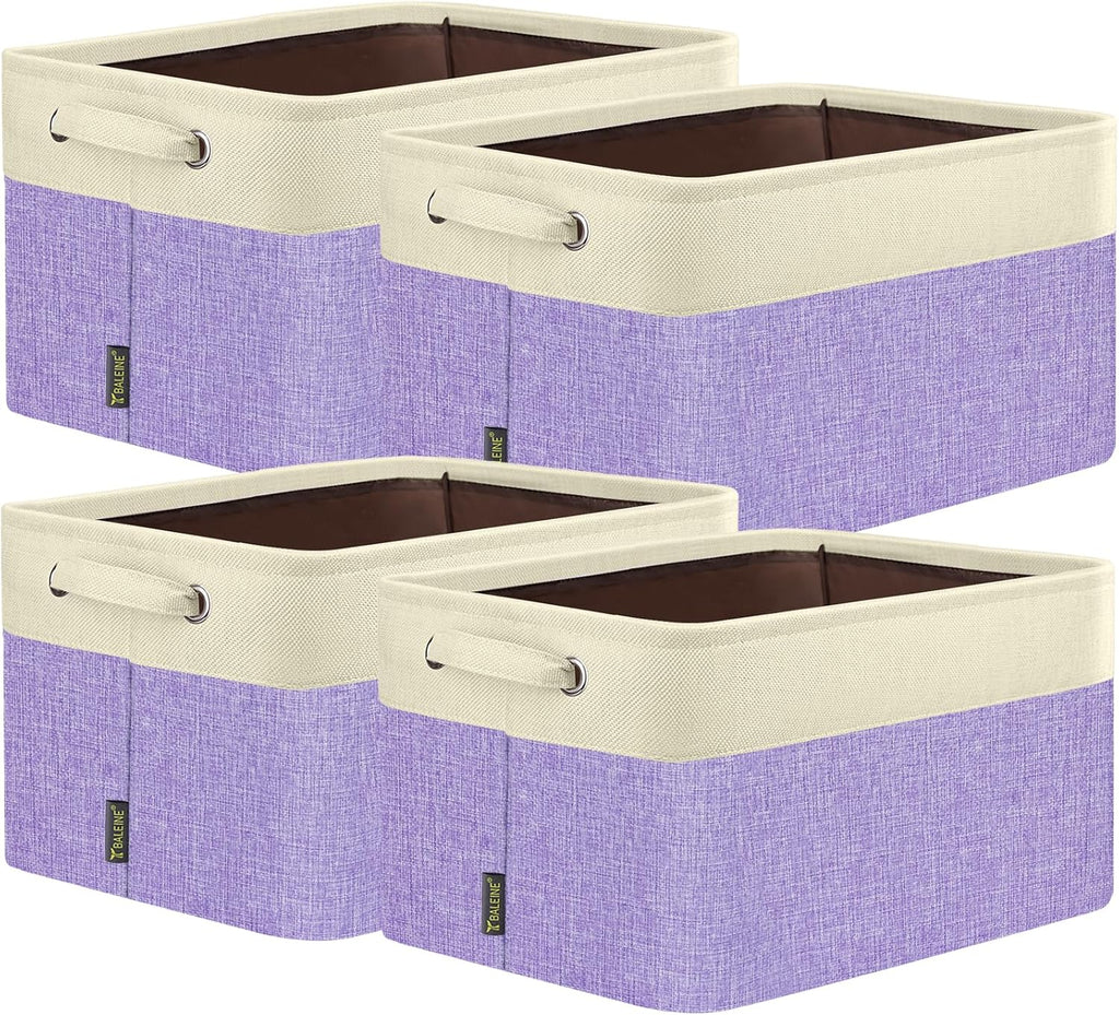 BALEINE 4 Pack Fabric Storage Bins for Shelves, Linen Storage Baskets for Organizing, Decorative Closet Bins for Clothes, Home (Lavender, 14''x10''x8.5'')