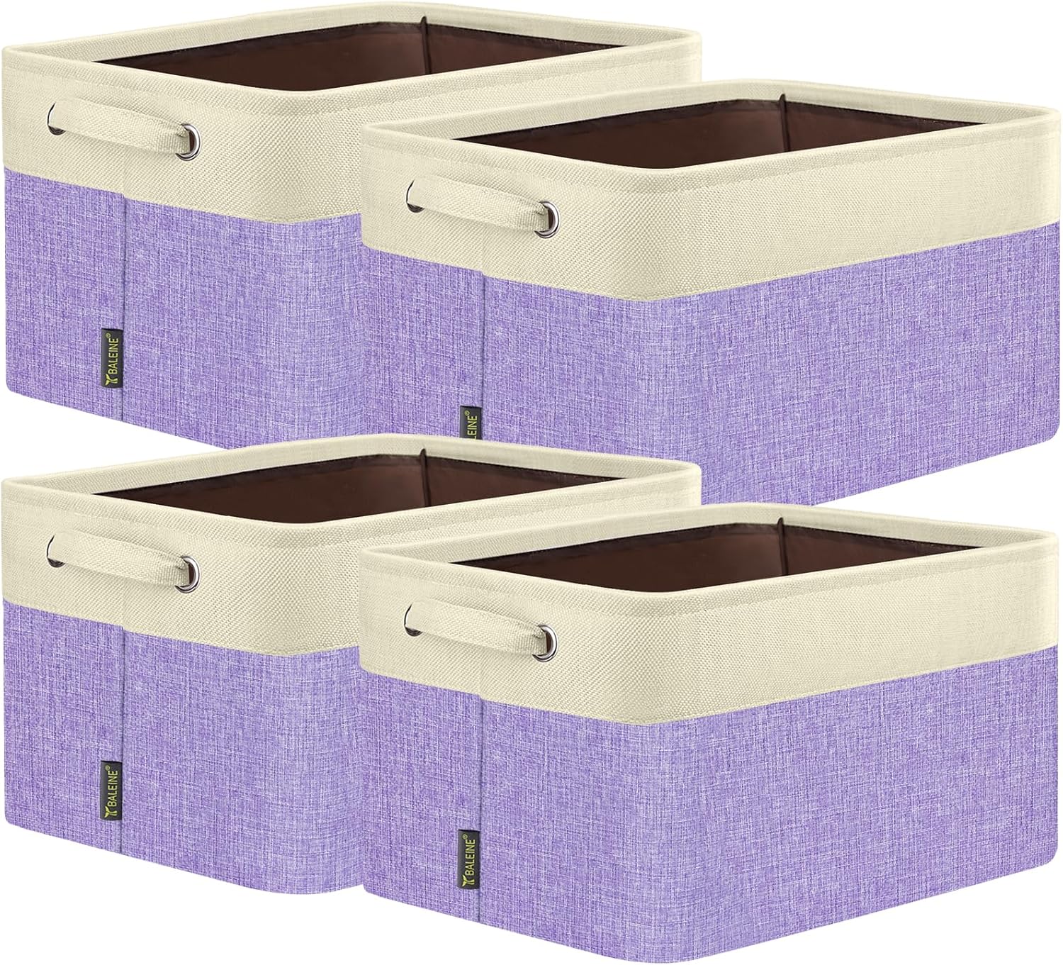 BALEINE 4 Pack Fabric Storage Bins for Shelves, Linen Storage Baskets for Organizing, Decorative Closet Bins for Clothes, Home (Lavender, 14''x10''x8.5'')