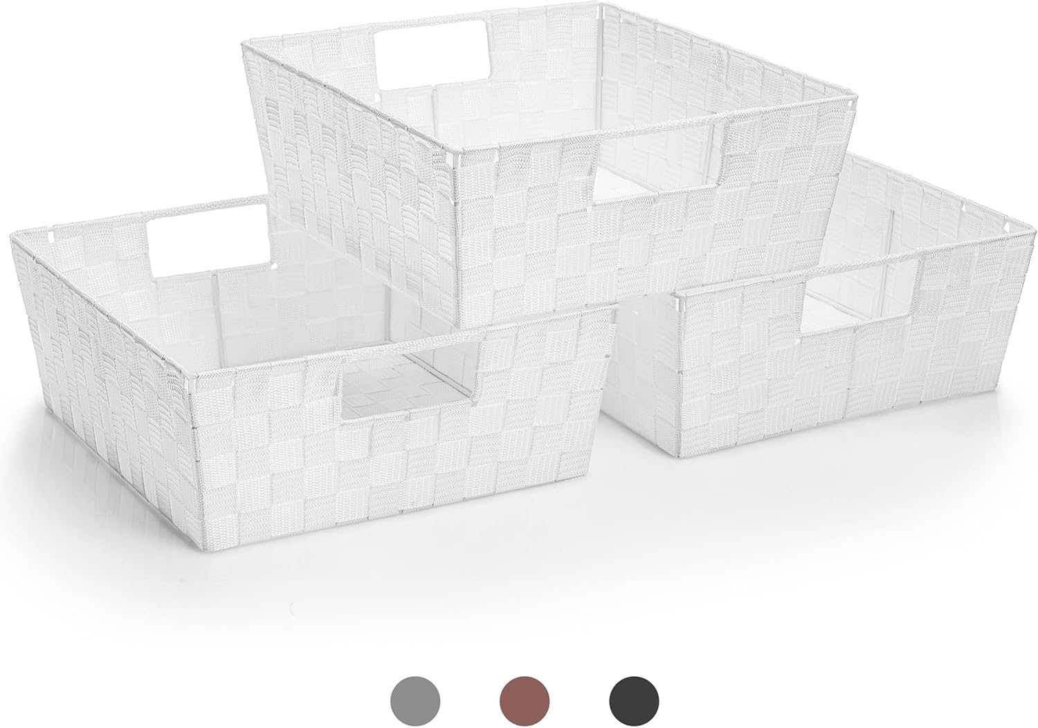 Sorbus Set of 3 Large Woven Storage Baskets – Mesh Hand-Woven Baskets for Organizing, Fabric Storage Bins for Linen Closet Organizer, Storage Baskets for Shelves and Home Organization (White)