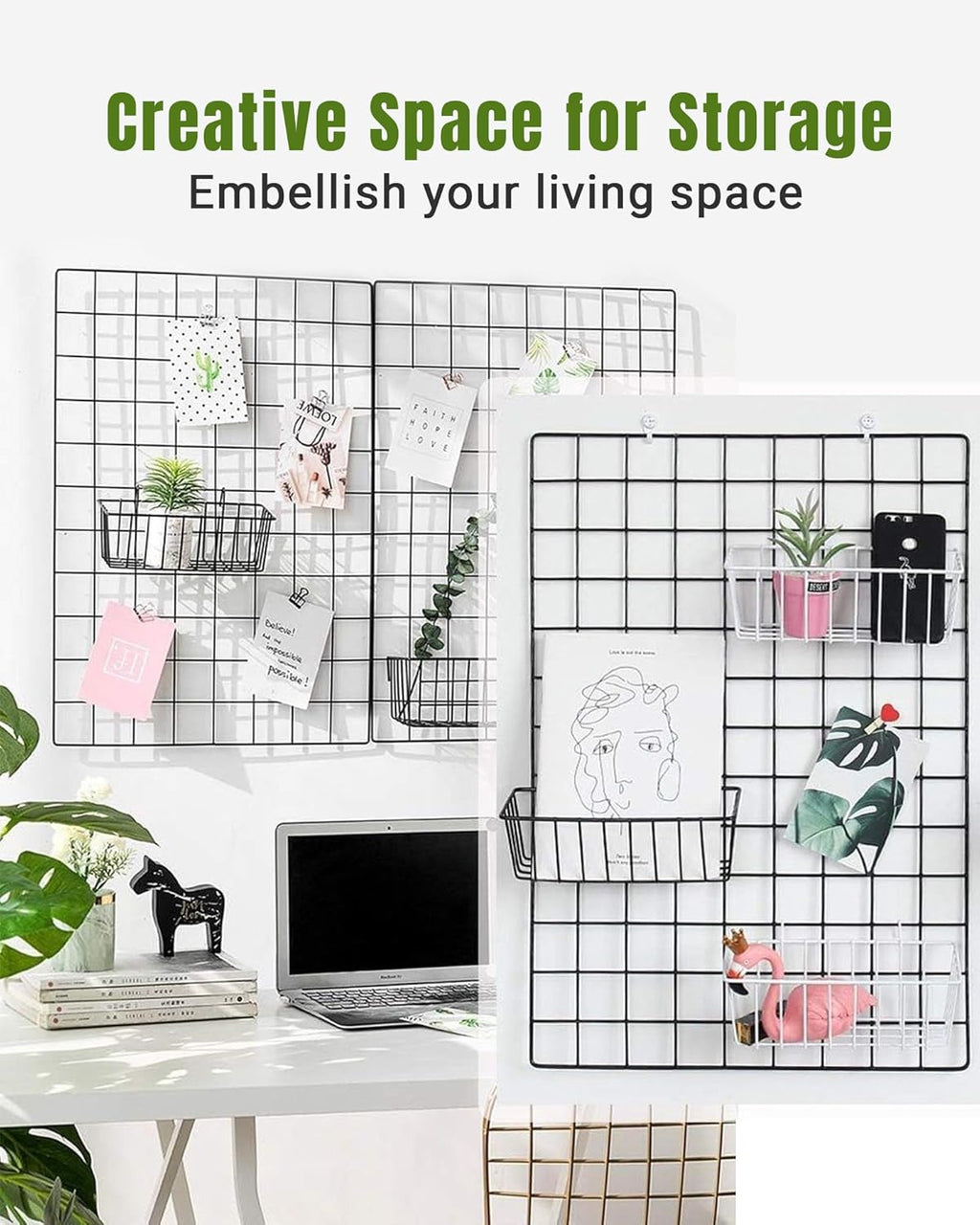 10 PCS Black Wire Baskets, No Drilling, Hanging Wire Basket for Wall Grid Panel Organizing, Grid Wall Accessory