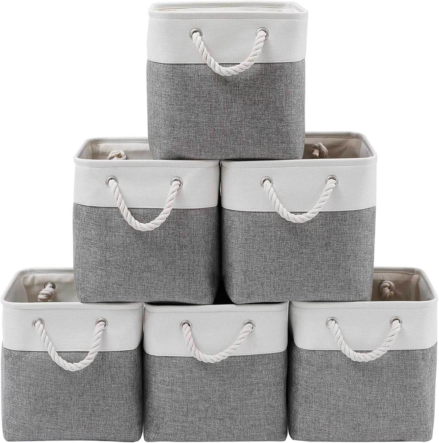 Fabric Storage Bins, 11 inch cube storage bins with Handles, 11x11cube storage organizer bins, Collapsible Storage Bins for Shelves and Home, Cubby Storage Cubes (white-gray, 10.5x10.5x11in)