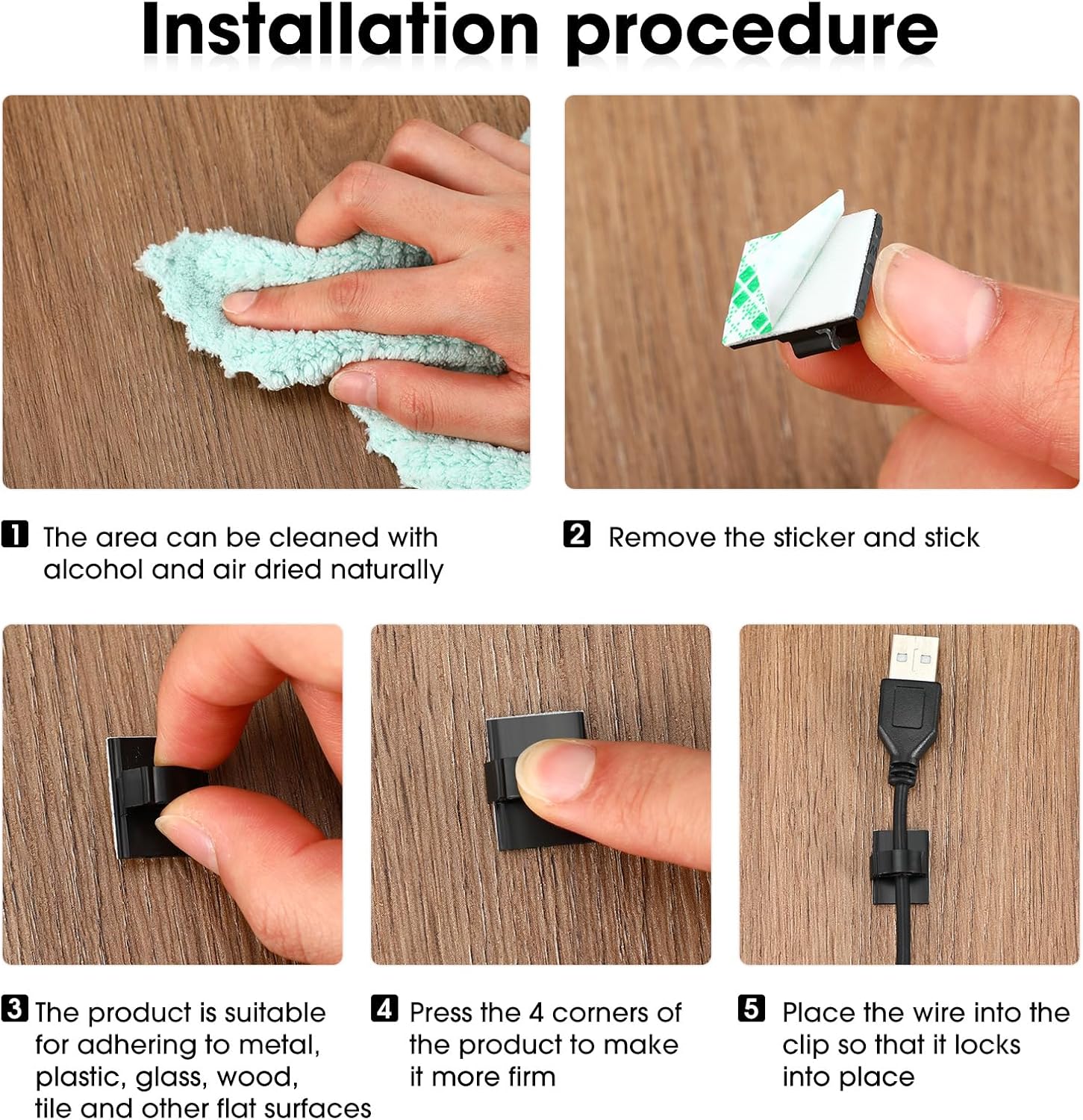 EBOOT 500 Pieces Adhesive Cable Clips Wire Clips Cable Wire Management Wire Cable Holder Clamps Cable Tie Holder for Car, Office and Home