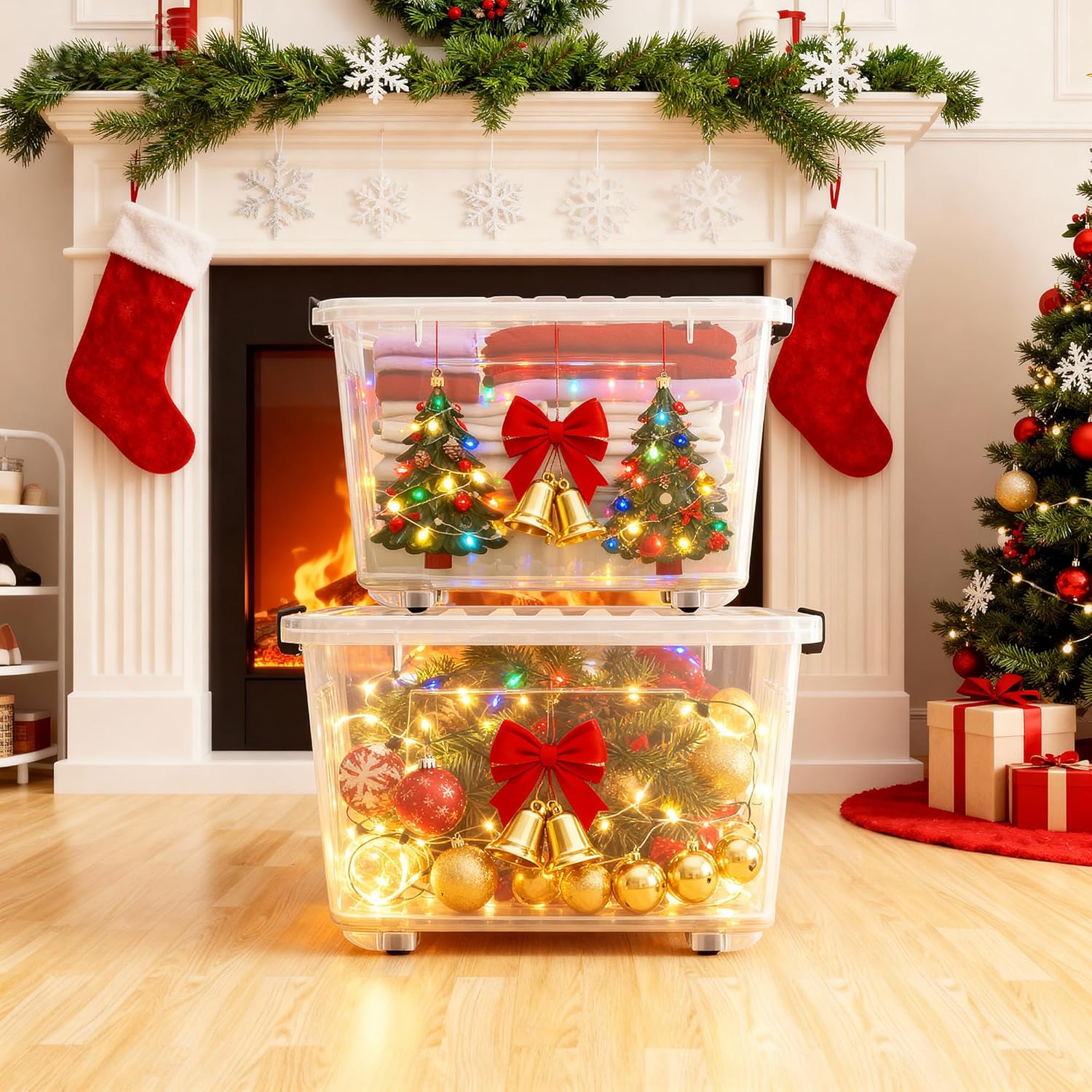 Nazhura 72 Quart Plastic Storage Bin, Stackable and Nestable Storage Boxes with Clear Lids and Secure Latching Buckles, Large Storage Container (Clear, 72Quart-4Pack)