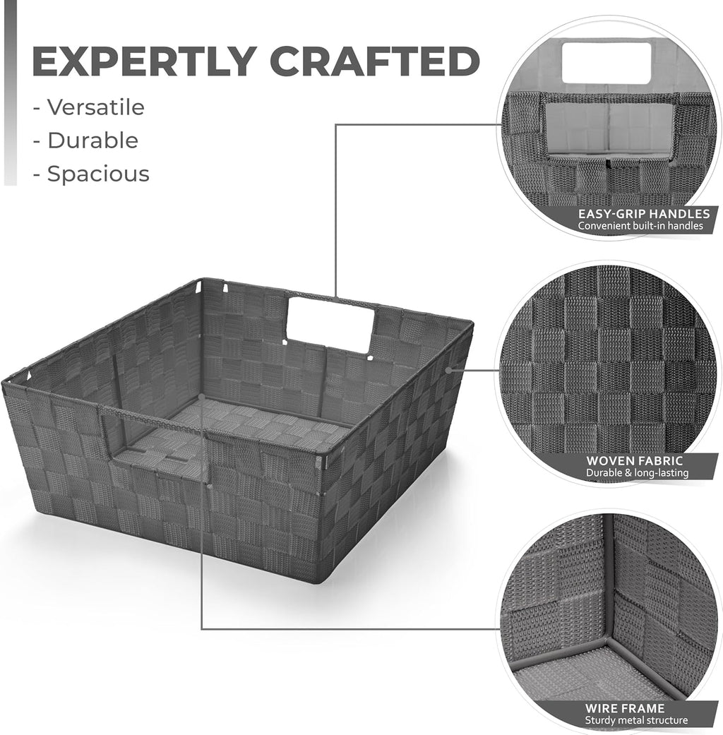 Sorbus Set of 3 Large Storage Baskets for Organizing, Mesh Hand-Woven Design, Linen Closet Organizers and Storage, Organizer Storage Baskets for Shelves, Organizers and Storage ( Gray)