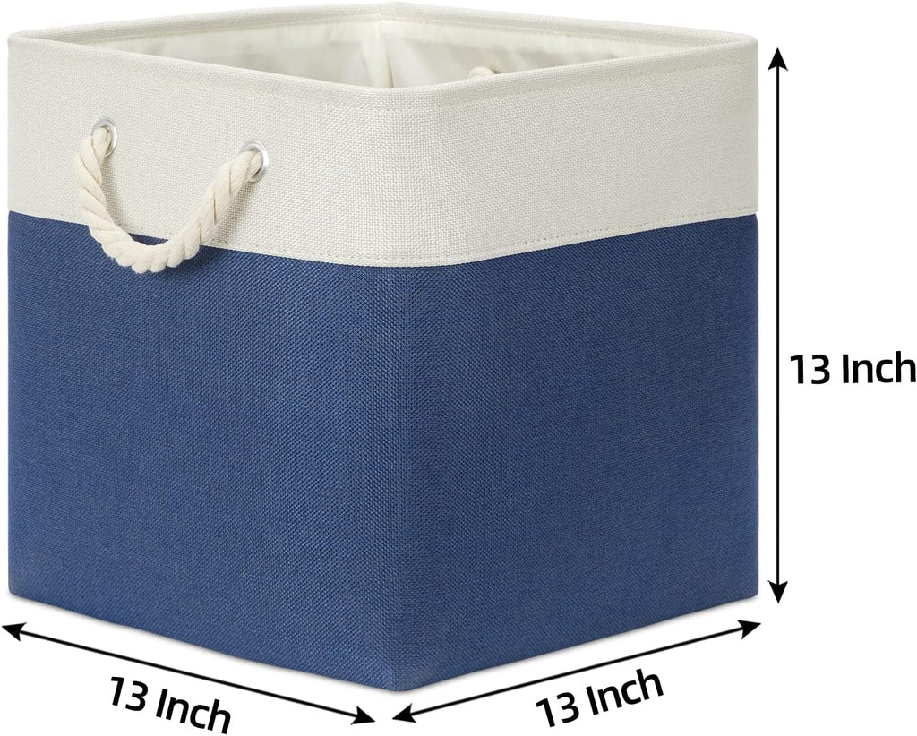 Bidtakay Storage Baskets Large Cube Storage Bins Fabric Baskets for Organizing Shelves 13x13 Navy Blue Square Storage Bins Large Set of 3 Linen Closet Organizers for Cabinet Home