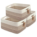 COMFY-HOMI 3 pcs Large Storage Baskets for Shelves, Laundry Basket, Woven Rope Basket, Closet Organizer Bins for Clothes Blanket Towels, Baby Nursery, Gift Toy Baskets, 17” x 13” x 7.5”-White/3 Brown