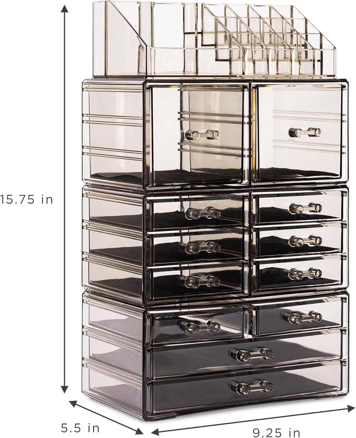 Sorbus Large Makeup Organizer - Clear Stackable Jewelry & Makeup Organizer For Vanity, Bathroom Storage, Dresser - 12 Drawers Cosmetic Beauty Organizers and Storage with Lipstick, Makeup Brush Holder