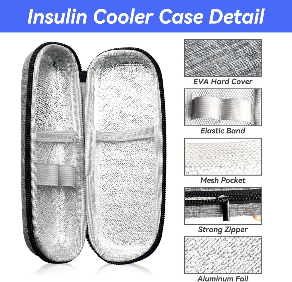 Insulin Cooler Travel Case with 2 Ice Packs, Portable Medication Diabetic Cooler Organizer Bag for Daily Life and Trip Use, Grey (Grey, Hard Case)